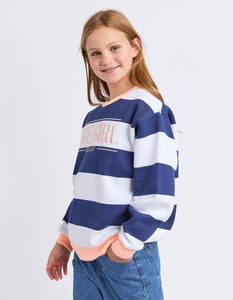 Eve Girl - Contrast Stripe Crew - Navy