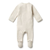 Wilson & Frenchy - Organic Stripe Rib Zipsuit With Feet - Oatmeal