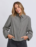 Foxwood - Ramona Crop Shirt - Charcoal & White Stripe