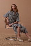 Ceres Life - Ava Short Sleeve Yoke Detail Midi Dress - Leopard Linen Blend