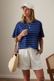 Ceres Life - Stevie Slouchy Tee - Prussian Blue/Milk Stripe