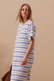 Ceres Life - Charlotte Midi Terry Dress - White / Azure Blue Stripe