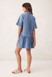 Ceres Life - Short Sleeve Tiered Pocket Shirt Dress - Vintage Blue