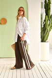 Ceres Life - Gigi Wide Leg Terry Trackpant - Chocolate Side Stripe