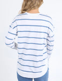 Foxwood - Farrah Stripe Long Sleeve Top - White/ Cornet Blue Stripe