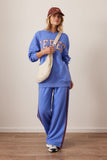 Ceres Life - Gigi Wide Leg Terry Trackpant - Vintage Blue Mixed Side Stripe