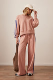 Ceres Life - Sasha Sporty Slouchy Crew - Pink Clay Washed Navy Side Stripe