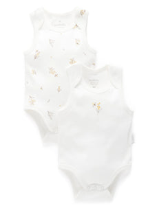 Purebaby - 2 Pack Singlet Bodysuit - Vanilla Wattle Bee Pack
