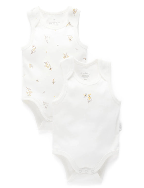 Purebaby - 2 Pack Singlet Bodysuit - Vanilla Wattle Bee Pack