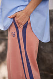 Ceres Life - Gigi Wide Leg Terry Trackpant - Pink Clay Washed Navy Side Stripe