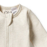 Wilson & Frenchy - Organic Stripe Rib Zipsuit With Feet - Oatmeal