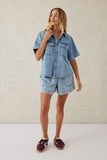 Ceres Life - Short Sleeve Boxy Shirt - Vintage Denim Blue