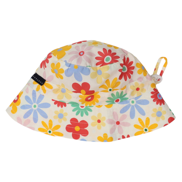 Korango - Flower Print Woven Frill Sun Hat - Cloud