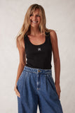 Ceres Life - Contour Rib Scoop Neck Tank - Black/White Monogram