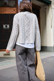 Ceres Life - Enid Cable Knit Henley - Silver Marle