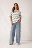 Ceres Life - Stevie Slouchy Tee - Vanilla / Green Retro Stripe