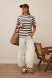 Ceres Life - Stevie Slouchy Tee - Cocoa / Sky Blue Stripe