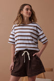 Ceres Life - Boa Boxy Pocket Tee - White / Milk Chocolate Chalk Stripe