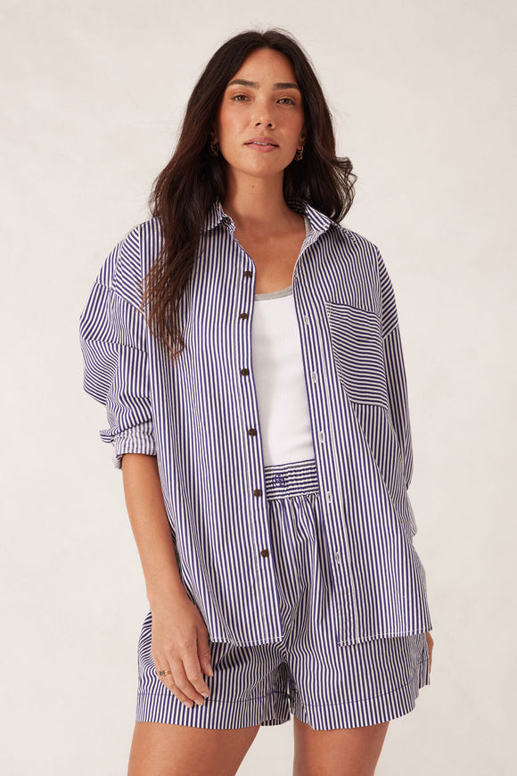 Ceres Life - Peta Oversized Shirt - College Blue White Narrow Stripe