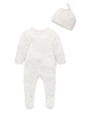 Purebaby - Zip Growsuit & Hat Set - Vanilla Bear