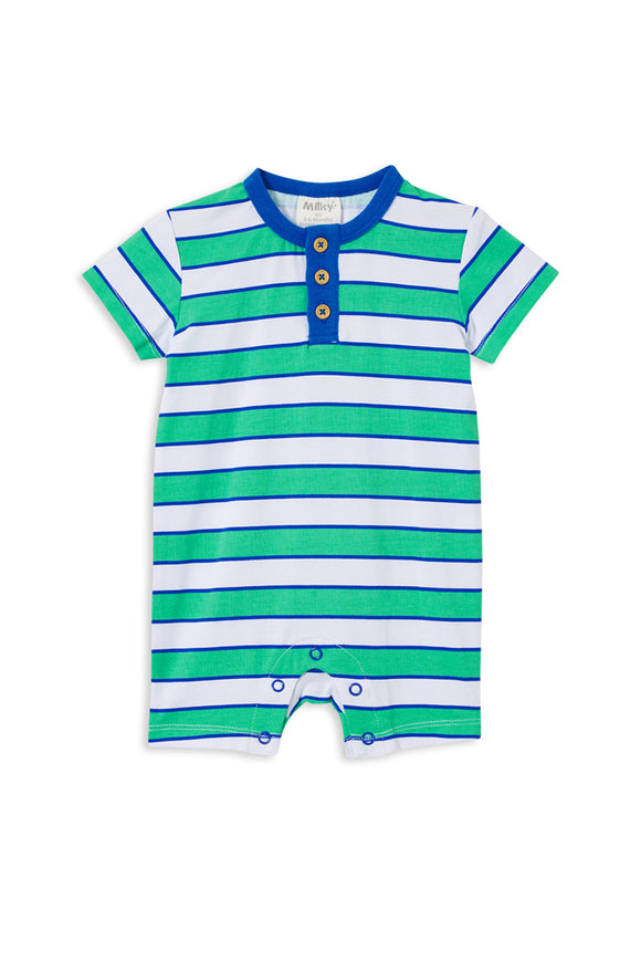 Milky - Green Stripe Henley Romper