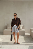 Ceres Life - Mila Shorts - Brown White Small Stripe