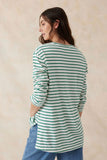 Ceres Life - Longline Step Hem L/S Tee - Vanilla/Fern Green Stripe