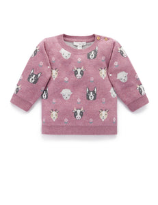 Purebaby - Farm Friends Jumper - Lavender Farm Friends Jacquard