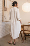 Eadie Lifestyle - Carter Fundamental Linen Shirt Dress - Off White With Nutmeg Stripe