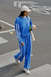 Ceres Life - Sasha Sporty Slouchy Crew - Marine Blue Side Stripe