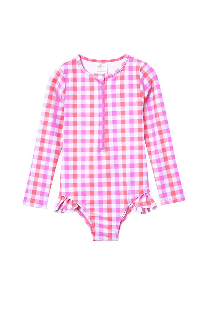 Milky - Neon Gingham Long Sleeve Swimsuit – Wrapped Cootamundra