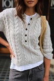 Ceres Life - Enid Cable Knit Henley - Silver Marle