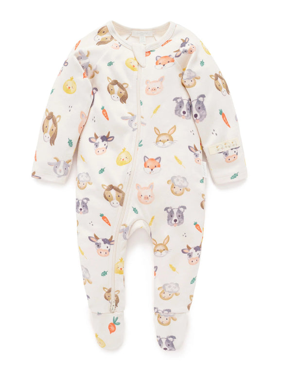 Purebaby - Farm Friends Thick Zip Growsuit