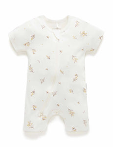 Purebaby - Short Sleeve Leg Zip Growsuit - Vanilla Wattle Bee