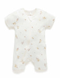 Purebaby - Short Sleeve Leg Zip Growsuit - Vanilla Wattle Bee