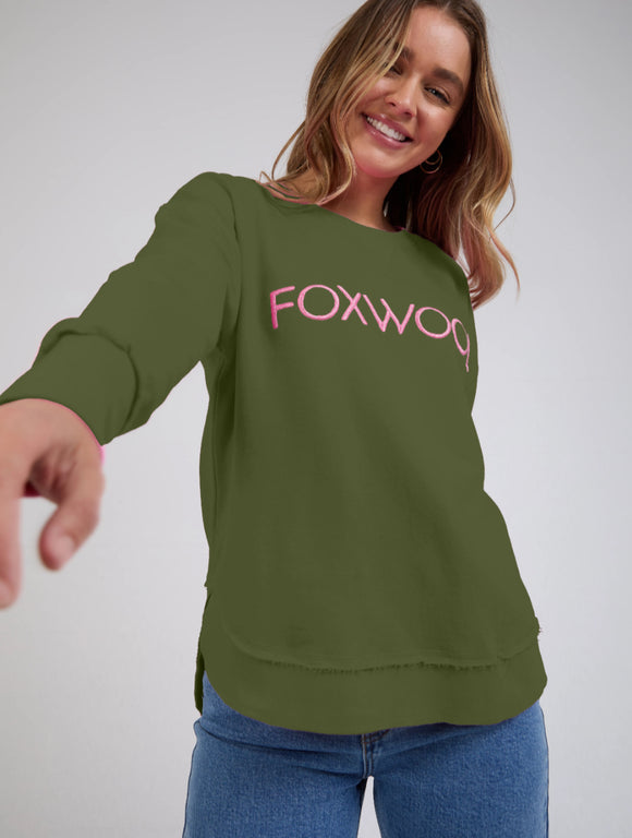 Foxwood - Simplified Metallic Crew - Olive with Pink