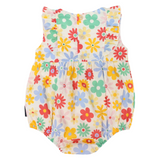 Korango - Flower Print Woven Frill Sunsuit - Cloud