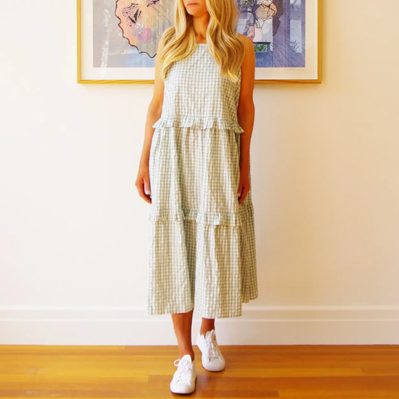 Who’s Charlie - Rosie Sleeveless Gingham Dress - Eucalypt & White Gingham