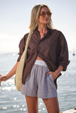 Ceres Life - Mila Shorts - Brown White Small Stripe