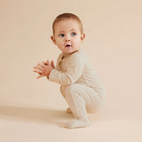 Wilson & Frenchy - Organic Stripe Rib Zipsuit With Feet - Oatmeal
