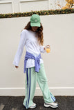 Ceres Life - Gigi Wide Leg Terry Trackpant - Seafoam/Polo Blue Side Stripe