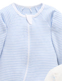 Purebaby - 2 Pack Zip Growsuit - Pale Blue Bear