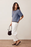 Ceres Life - Nina Boxy Knit Tee - Brunette Sky Blue Stripe