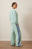Ceres Life - Gigi Wide Leg Terry Trackpant - Seafoam/Polo Blue Side Stripe