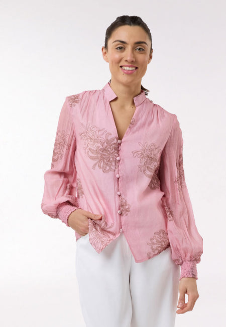 Beautiful Stories - Long Sleeve Boho Shirt - Choc/Pink