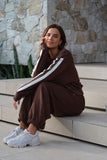 Ceres Life - Sasha Sporty Slouchy Crew - Chocolate Side Stripe