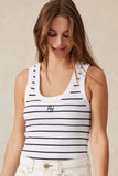 Ceres Life - Contour Rib Scoop Neck Tank - White/Navy Monogram