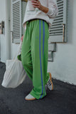 Ceres Life - Gigi Wide Leg Terry Trackpant - Pistachio Washed Navy Side Stripe