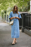 Ceres Life - Ava Short Sleeve Yoke Detail Midi Dress - Vintage Blue