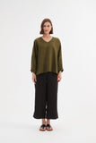 Tirelli - Bishop Long Sleeve Linen Top - Dark Moss